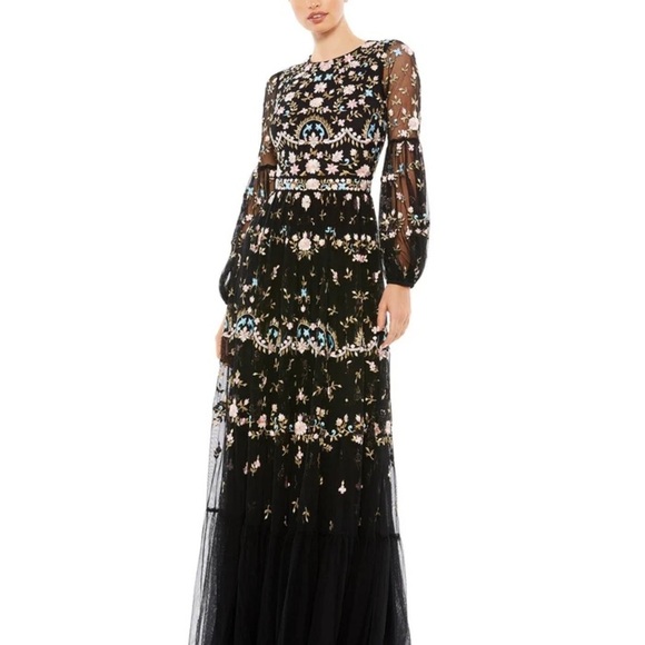 Mac Duggal 35111 Elegant Black Floral Embroidered Dress - Picture 1 of 8